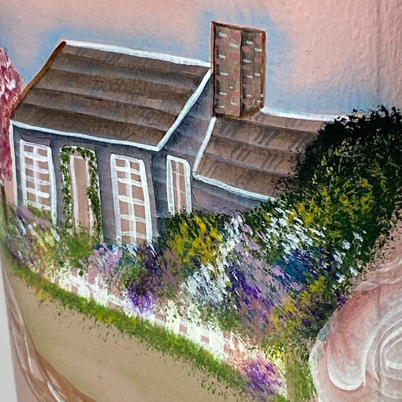 Hand Painted Milk Bottle Vase Pink Wood Cabin Farmhouse Decor Floral - Picture 5 of 9